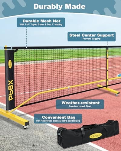 Pickleball Net Set, Portable Pickleball Set w/Wheels, 11ft & 22ft Regulation Size Pickel Ball Net, Set of 4 Balls and Paddles, Heavy Duty Frame for Backyard Driveway Outdoor