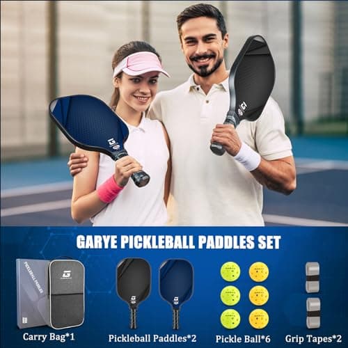 GARYE Pickleball Paddles Set, Carbon Fiber Pickle Ball Paddle, USAPA Approved Lightweight Rackets for Adults and Teenagers, Includes 6 Balls, 1 Bag, and 4 Grip Tapes.