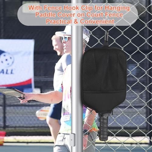 Cosmos 2 Pcs Pickleball Paddle Cover Paddle Case Bag Pickleball Racket Sleeve and Ball Storage Mesh Pocket for Pickle Ball Equipment Accessories Storage & Carrying, with Fence Hook