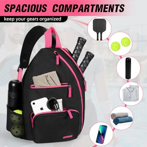 AEROBIX Pickleball Bag for Women & Men, Pickle Ball Backpack - Upgraded Zippers, Large Capacity, Padded Paddle Pocket, Adjustable Sling Bag (No Accessories)