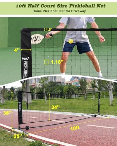 NQV Pickleball Set with Net-10FT Half Court Size Pickleball Net+Wood Pickleball Paddles+Pickle Balls+Ball Retrievers, Portable Outdoor Driveway Indoor for Adults Beginners