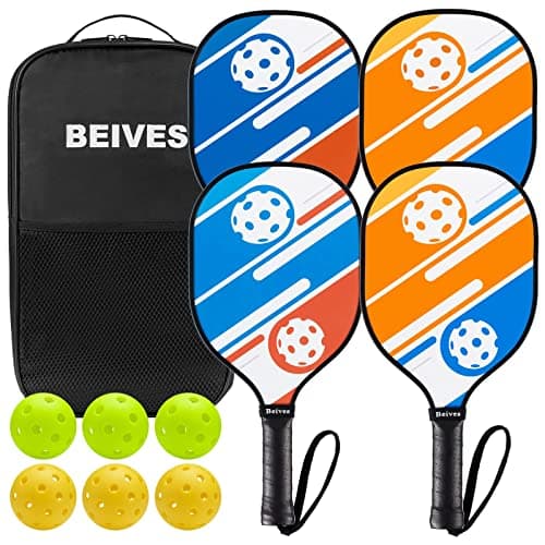 Pickleball Paddles Pickleball Set 7-ply Basswood Wooden Pickleball Rackets Set of 4 with 6 Balls and 1 Carry Bag, Pickleball Equipment for Beginner to Intermediate with Extra Edge Guard