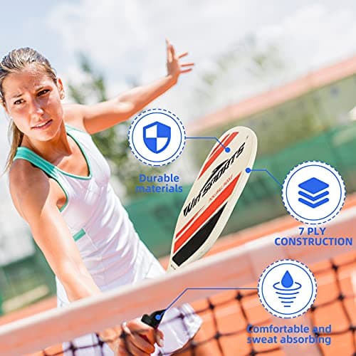 Wooden Pickleball Paddles Set 2 - Win SPORTS Beginner Racket,Pickle Ball Paddles with 2 Paddles,4 Balls and 1 Carry Bag,Durable and Classic (Choose Black and Wooden Version)