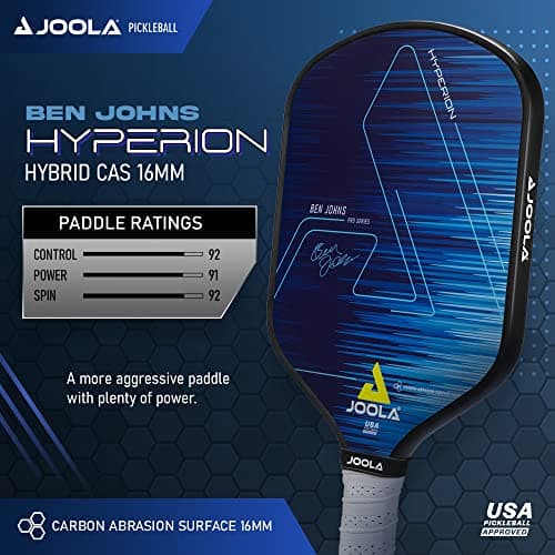 JOOLA Ben Johns Hyperion Pickleball Paddle - Carbon Surface & Sure-Grip Elongated Handle - Increased Power and Spin - Carbon Fiber Pickleball Paddle - Honeycomb Polypropylene Core - USAPA Approved