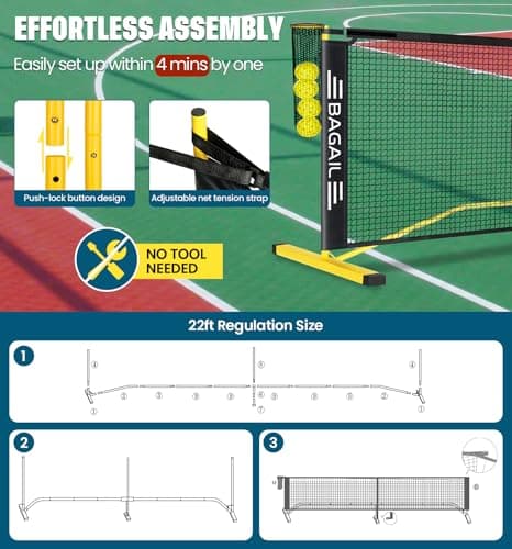 BAGAIL Portable Pickleball Net Set, 22 FT Regulation Size Pickle Ball Net with Ball Collector, Carry Bag, Easy Setup for Outdoor Indoor Driveway - Red