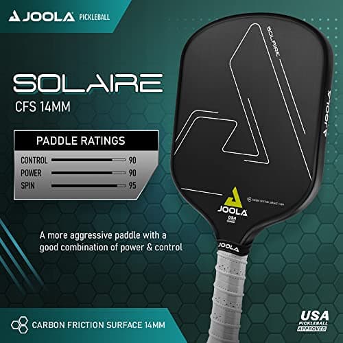 JOOLA Solaire Professional Pickleball Paddle with Carbon Friction Surface - Ideal Combination of Spin, Power, & Control - Pickleball Racket with Reactive Polypropylene Honeycomb Core 14mm