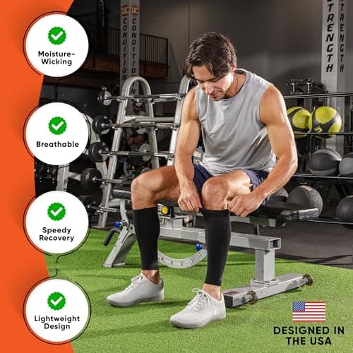 Calf Compression Sleeves for Men and Women - (1 Pair) Footless Compression Socks Support for Varicose Veins, Nursing, Pregnancy, Running - PhysFlex Leg Sleeve Brace for Shin Splints, Pain Relief and Reduces Swelling (Black, Medium)