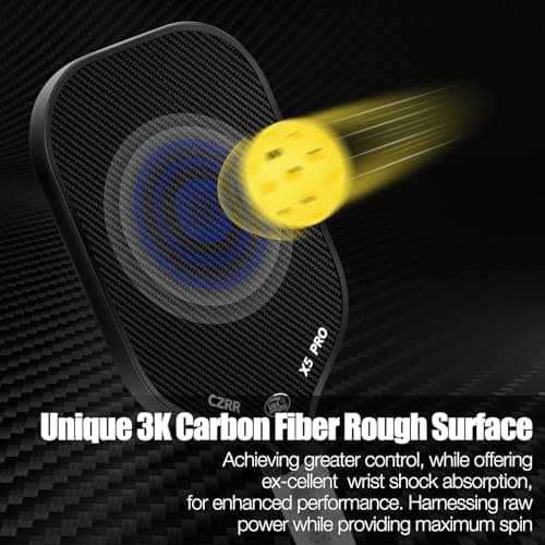 CZRR Pickleball Paddle, USA Pickleball Approved, 3K Raw Carbon Fiber Surface (CFS) High Grit & Spin, with 16MM Polypropylene Honeycomb Core, Ideal for Novice and Professional Players