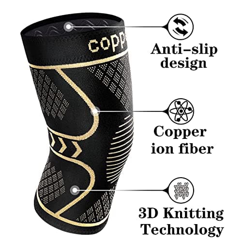 Copper Knee Braces for Women and Men 2 Pack, Knee Compression Sleeve for Knee Pain, Arthritis,ACL, Meniscus Tear, Joint Pain Relief, Knee Support for Running, Working Out, Fitness, Weightlifting-M