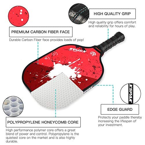 XS XSPAK Pickleball Paddles Sets, USAPA Graphite Face/Carbon Fiber and Polypropylene Honeycomb Core, Anti-Slip Sweat-Absorbing Soft Cushion Grip, Pickleball Set of 2 with 2-4 Balls and 1 Bag/Backpack