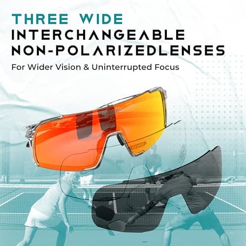 Pickleball Glasses for Women & Men - ANSI Z87.1 Pickleball Safety Glasses with 3 Lenses, Adjustable Nosepads, Head Strap, & Protective Case - Pickleball Protective Eyewear