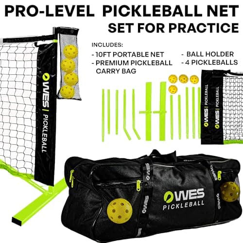 10ft Mini Pickleball Net Set – Half Court Pickleball Net with Ball Holder, Premium Travel Bag & 4 Pickleballs – Easy Setup, Heavy-Duty Frame & Reinforced Fabric Net for Driveway