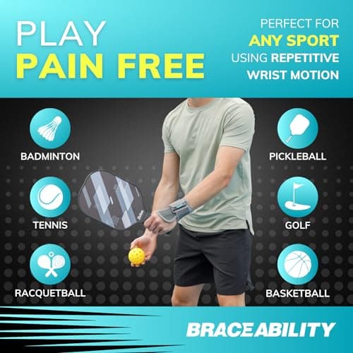 BraceAbility Wrist Support for Men and Women - Tennis and Pickleball Wrist Brace, Sports Injury Relief, Sprained Wrist Recovery, Tendonitis Support, Cycling, Volleyball, Golf - Right Hand (Small)