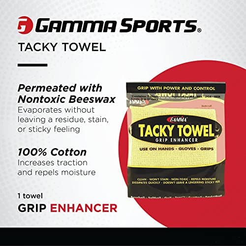 GAMMA Sports Tacky Towel, Non-Toxic, Grip Traction Enhancer, Ideal for Tennis, Golf, Baseball, Basketball, Football, Softball, Pickleball, USTA Approved for Tournament Play, 8"x5"