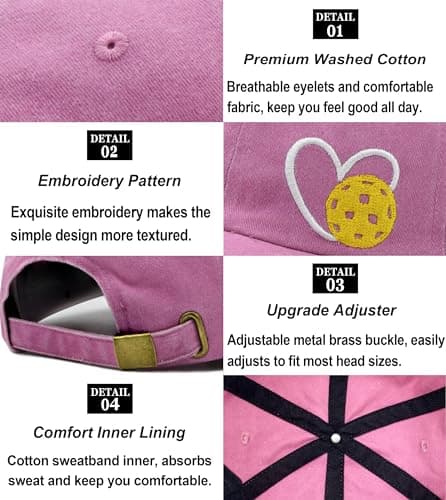 Pickleball Hat for Women Men, Adjustable Embroidered Heart Pickleball Baseball Cap