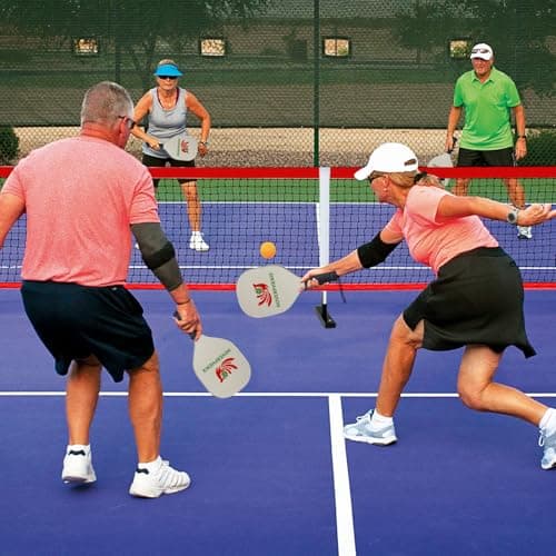 Pickleball Set with Net for Driveway, Portable Regulation Size Pickleball Net System with Paddle Set of 4, Outdoor Pickleballs, Carry Bag, Weather Resistant Metal Frame