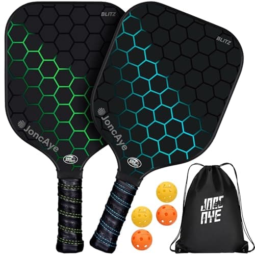 JoncAye Pickleball-Paddles-Set of 4 or 2 Rackets with Balls and Bag, USAPA Approved Pickle-Ball Equipment with Accessories, Fiberglass Graphite Pickleball Racquet Set for Men, Women, Kids, Adults
