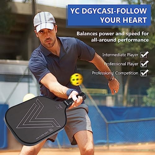 YC DGYCASI 16mm Pickleball Paddles Professional, 2025 USAPA Approved T700 Carbon Fiber Surface Pickle Paddle(CFS), Polypropylene Lightweight Honeycomb Core, Cushion Comfort Grip, with Cover Case Black