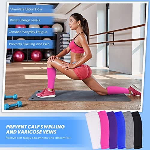 Geyoga 6 Pairs Calf Compression Sleeve for Men Women Football Leg Sleeve Elastic Calf Support Sock for Sports Cycling Running Basketball
