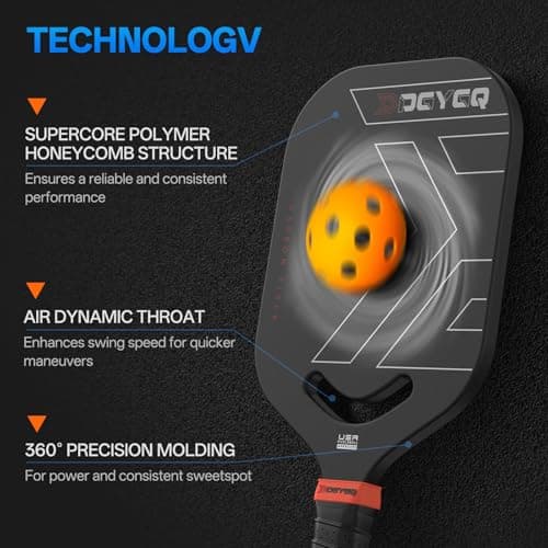 Pickleball Paddles, Carbon Fiber Pickleball Paddle with a 13mm Polypropylene Honeycomb Core, Increased Power for Ultimate Spin & Consistency
