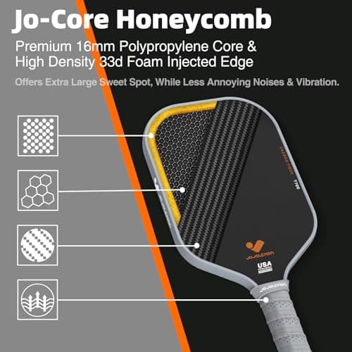 Pickleball Paddles, Carbon Fiber Pickleball Paddle with a 16mm Shark Power Polymer Core, The Pickleball Rackets Designed for Ultimate Spin & Consistency