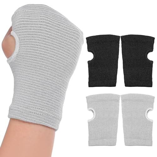 Lusofie 2 Pairs Wrist Sleeve Elastic Breathable Fingerless Gloves Compression Wrist Sleeve Suitable for Men and Women Fitness Sports Cycling(Black, Grey)