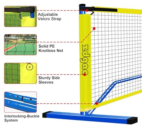 Zdgao Pickleball Net for Driveway with 22FT Regulation Size Pickleball Net, 4 Outdoor Pickleballs and Carry Bag, Weather Resistance Strong Steel Frame