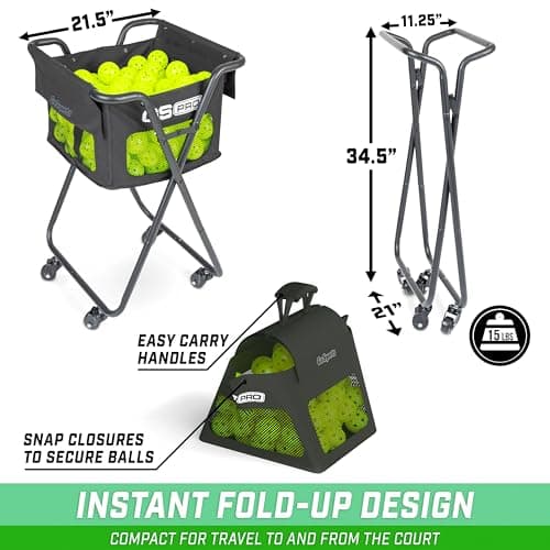 GoSports Ball Caddy with Wheels - Portable Cart holds 140 Pickleballs or 175 Tennis Balls