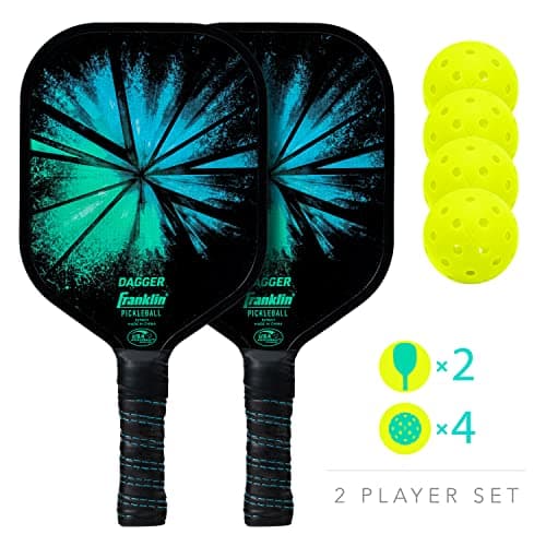 Franklin Sports Pickleball Paddle and Ball Set - (2) Dagger Fiberglass Rackets + (4) X-40 Balls - USA Pickleball (USAPA) Approved - 2 Player Set