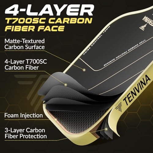 TENVINA Pickleball Paddles, Thermoforming 4-Layer T700SC Friction Carbon Fiber Pickleball Paddle, Professional Pickleball Paddle USAPA Approved with Strong Power and Spin for Athletes