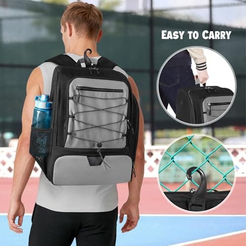 Pickleball Bag for 4 Paddles with Shoe Compartment, Pickleball Backpack with Fence Hook for Pickleball Accessories