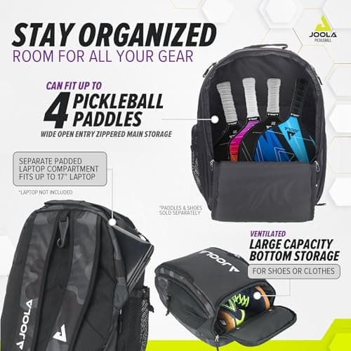 JOOLA Pickleball Bag - Vision II Deluxe Pickleball Backpack - Large Paddle Bag Fits 4 Pickle Ball Paddles & Gear - Includes Fence Hook, Extra Pockets, Ventilated Shoe Storage
