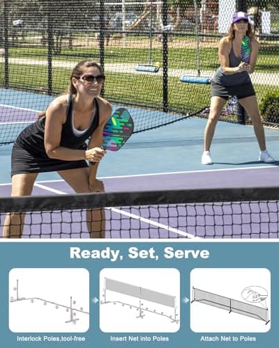 Pickleball Net Set, Portable Pickleball Set w/Wheels, 11ft & 22ft Regulation Size Pickel Ball Net, Set of 4 Balls and Paddles, Heavy Duty Frame for Backyard Driveway Outdoor