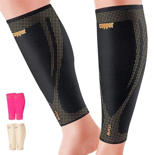Copper Calf Compression Sleeves for Men and Women, Leg Compression Sleeve for Shin Splint Relief, Calf Sleeves for Men Running, Fitness (1 Pair)