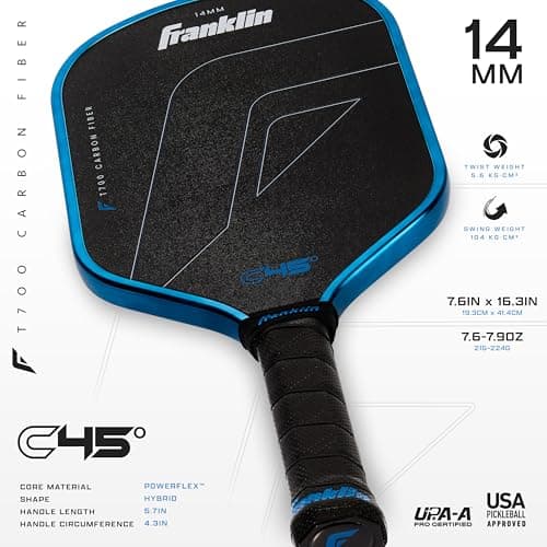 Franklin Sports C45 PRO Pickleball Paddles - Carbon Fiber Series Surface - Official USAP + UPA Approved Pickleball Paddle - 14mm + 16mm Polymer Cores