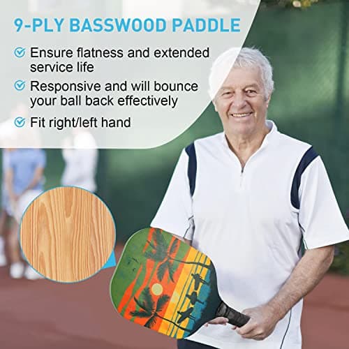 Pickleball Paddles Set of 4 with 4 Premium 9-Ply Basswood Paddles & 4 Pickleballs & 2 Handle Grips Tape & 2 Pickleball Belts & Carry Bag for Beginners Men Women Adults(New Version)