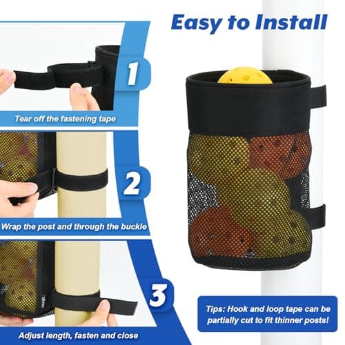 Cosmos Pickleball Ball Holder Adjustable Hanging Bag for PickleBall Nets, Foldable Storage Basket Mesh Net Pouch for Holding 6 Balls