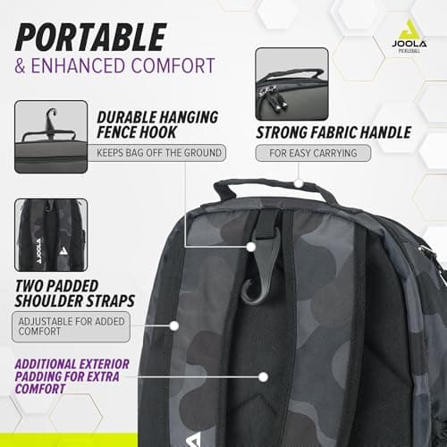JOOLA Pickleball Bag - Vision II Deluxe Pickleball Backpack - Large Paddle Bag Fits 4 Pickle Ball Paddles & Gear - Includes Fence Hook, Extra Pockets, Ventilated Shoe Storage