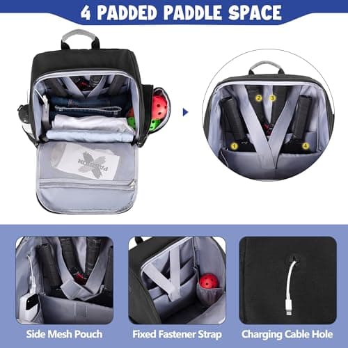 Pickleball Bag for 4 Paddles with Shoe Compartment, Pickleball Backpack with Fence Hook for Pickleball Accessories