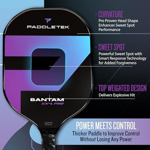 Paddletek Bantam EX-L Pro Pickleball Paddle | Professional Pickleball Paddles with Honeycomb Core, Velvet Textured Polycarbonate Surface, Bantam SRT Core & High Tack Performance Grip | USAPA Approved