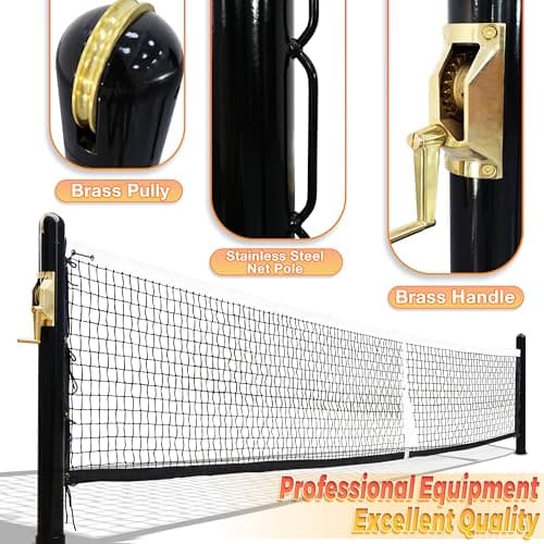 In-Ground Pickleball Net System,Pickleball Set with Net,Heavy-Duty, Regulation Size,Brass Winder, Galvanized Sleeves,Tournament-Grade for Outdoor & Indoor Courts