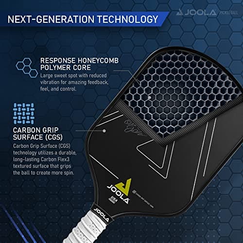 JOOLA Ben Johns Hyperion CGS Pickleball Paddle - Textured Carbon Grip Surface Technology for Spin & Control with Added Power - Polypropylene Honeycomb Core Pickleball Racket