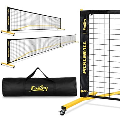 Portable Pickleball Net Set with Wheels, Regulation Size 22 FT & Half Court 11 FT, Steady Metal Frame Pickle Ball Net Set System with Carry Bag for Backyards, Driveways, and Garages