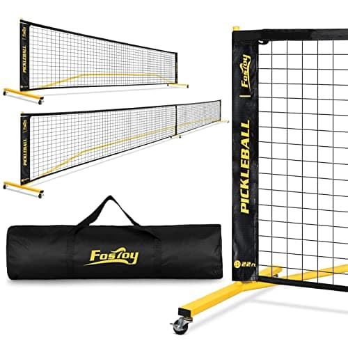 Portable Pickleball Net Set with Wheels, Regulation Size 22 FT & Half Court 11 FT, Steady Metal Frame Pickle Ball Net Set System with Carry Bag for Backyards, Driveways, and Garages