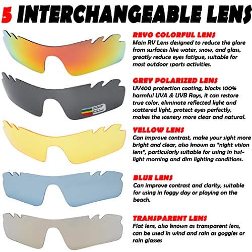 Polarized Sports Sunglasses with 5 Interchangeable Lenses for Men Women Softball Baseball Pickleball Cycling Glasses