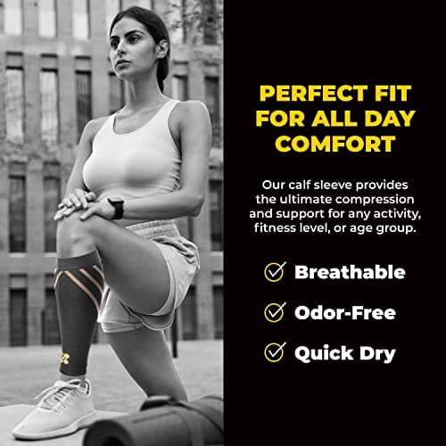 Calf Compression Sleeves for Men & Women - Leg Sleeve and Shin Splints Support - Ideal for Leg Cramp Relief, Varicose Veins, Running - 20-30mmHg Copper Infused Nylon by CopperJoint - Medium