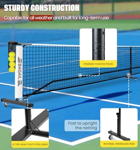 BAGAIL Portable Pickleball Net Set with Wheels, 22 FT Regulation Size & 11 FT Half Court Size 2-in-1 Pickle Ball Net with Ball Collector, Carry Bag, 4 Pickle Balls, Easy Setup for Outdoor Indoor