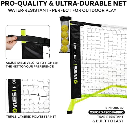 10ft Mini Pickleball Net Set – Half Court Pickleball Net with Ball Holder, Premium Travel Bag & 4 Pickleballs – Easy Setup, Heavy-Duty Frame & Reinforced Fabric Net for Driveway