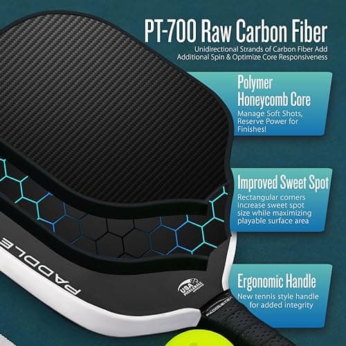 Paddletek Tempest TKO-C 14.3mm - Professional Pickleball Paddles with Polymer Honeycomb Core - PT-700 Unidirectional Carbon Fiber – Torsional Weighting & High Tack Performance Grip - USAPA Approved