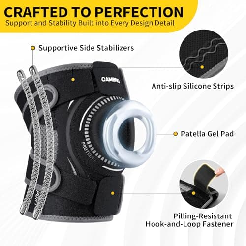 CAMBIVO Elite Motion Series Knee Brace for Women & Men with Side Stabilizers, Patella Knee Brace for Meniscus Tear, Knee Support for Knee Pain Relief, Running, Basketball, Workouts (Black, Large)